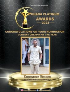 Dickson Boadi Dedicates Ghana 2023 Content Creator Of The Year Platinum Awards Nomination To Alhaji Amadu
