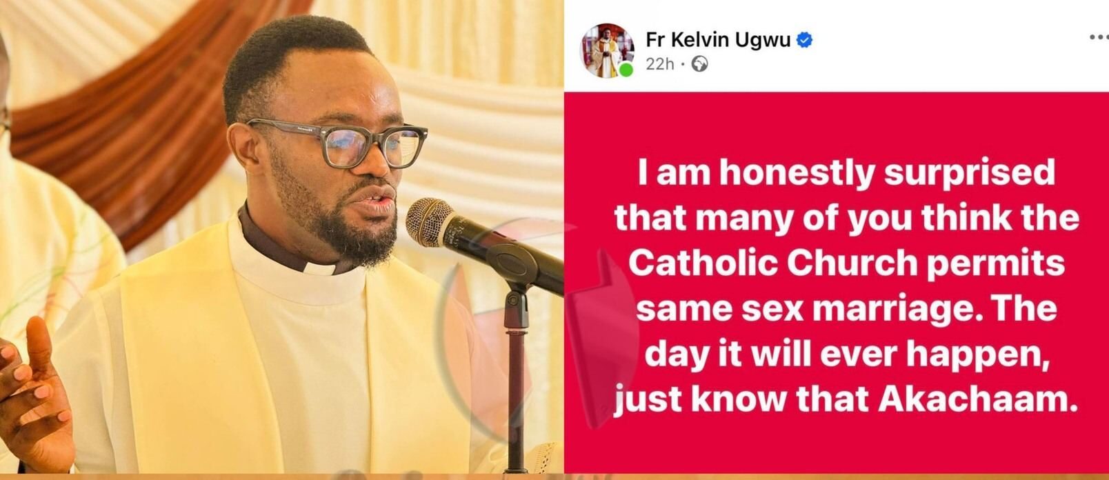 "I Will Leave The Catholic Church" — Nigerian Priest Issues Stark Warning After Viral Same-Sex Wedding