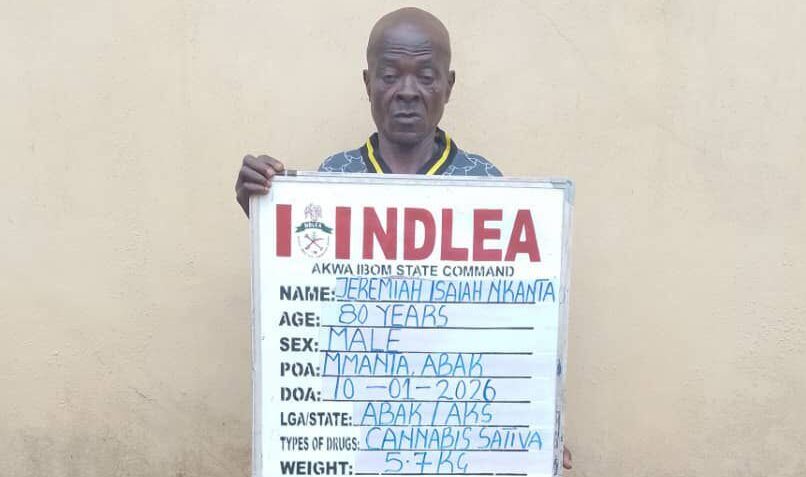 80 Years Old Grandpa, Jeremiah Isaiah Nkanta Nabbed By NDLEA Operatives With 5.7 Kilograms Of Skunk