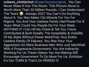 Tinubu 2027: “You And Your Family Had power For 8 years… And Did NOTHING!” – Cubana Chief Priest Challenges Isac Fayose