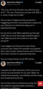 Nigerian Man Shuts UBA Accounts After Elumelu Backs Tinubu