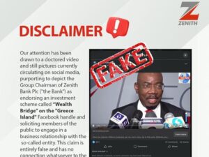 A Doctored Video, Still Pictures On Social Media, Depicting Zenith Bank Group Chairman, Jim Ovia, Endorsing Investment Scheme "Wealth Bridge" On The "Greece Island" Facebook Handle Is Entirely False---Zenith Bank Management