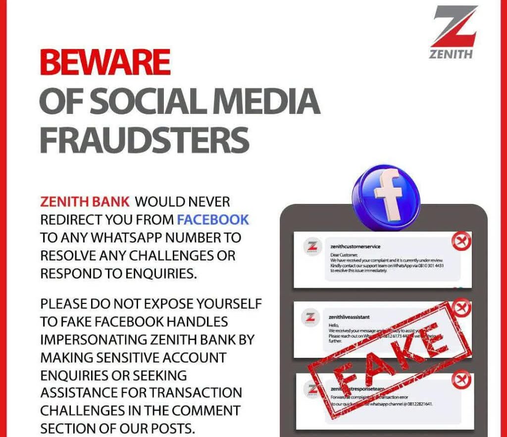 Financial Strength Meets Customer Safety: Zenith Bank Exposes Fake Facebook Fraudsters
